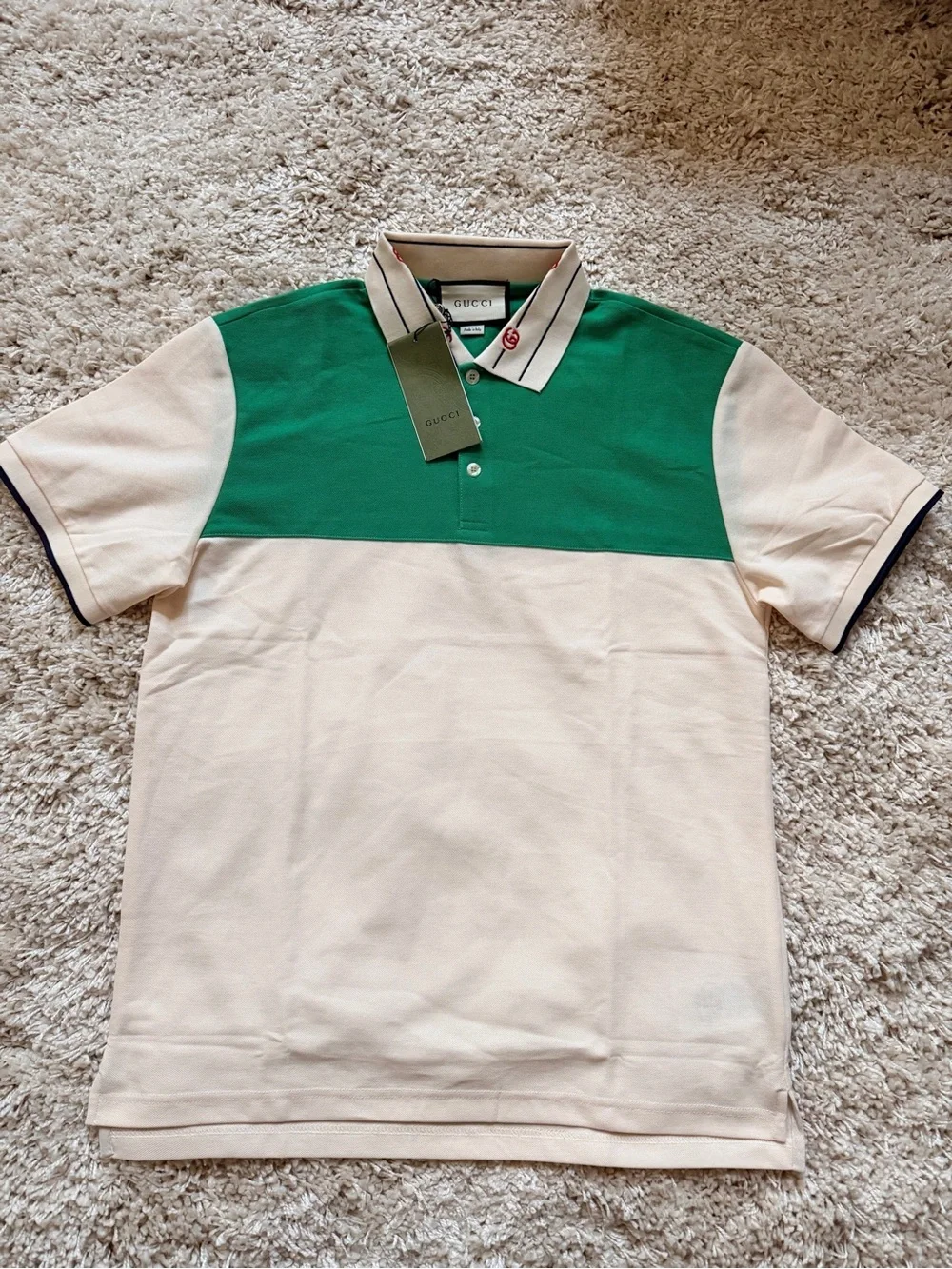Gucci Green and Cream Block Polo Shirt